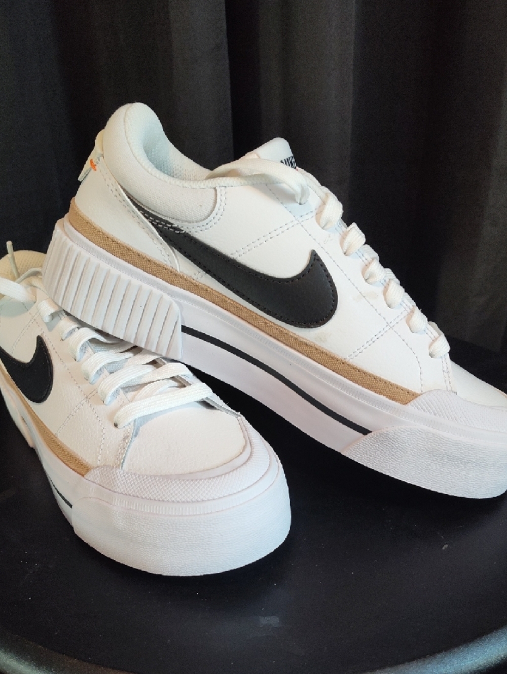 Nike Womens Court Legacy lift  Sneakers with Black Swoosh and Tan Accent BNIB - Picture 10 of 10
